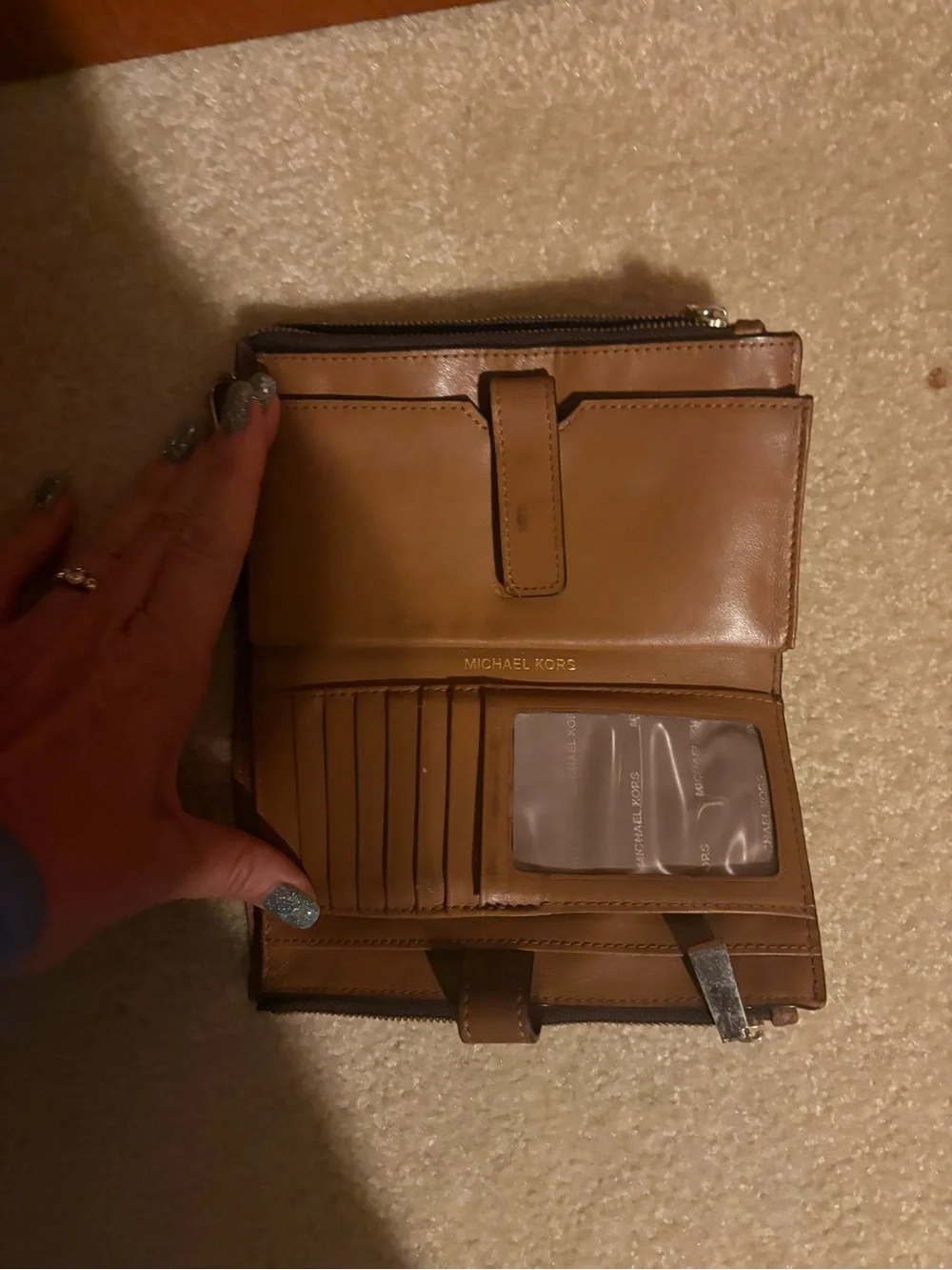 Michael Kors Brown Leather Wallet with Zip Pocket and ID Window